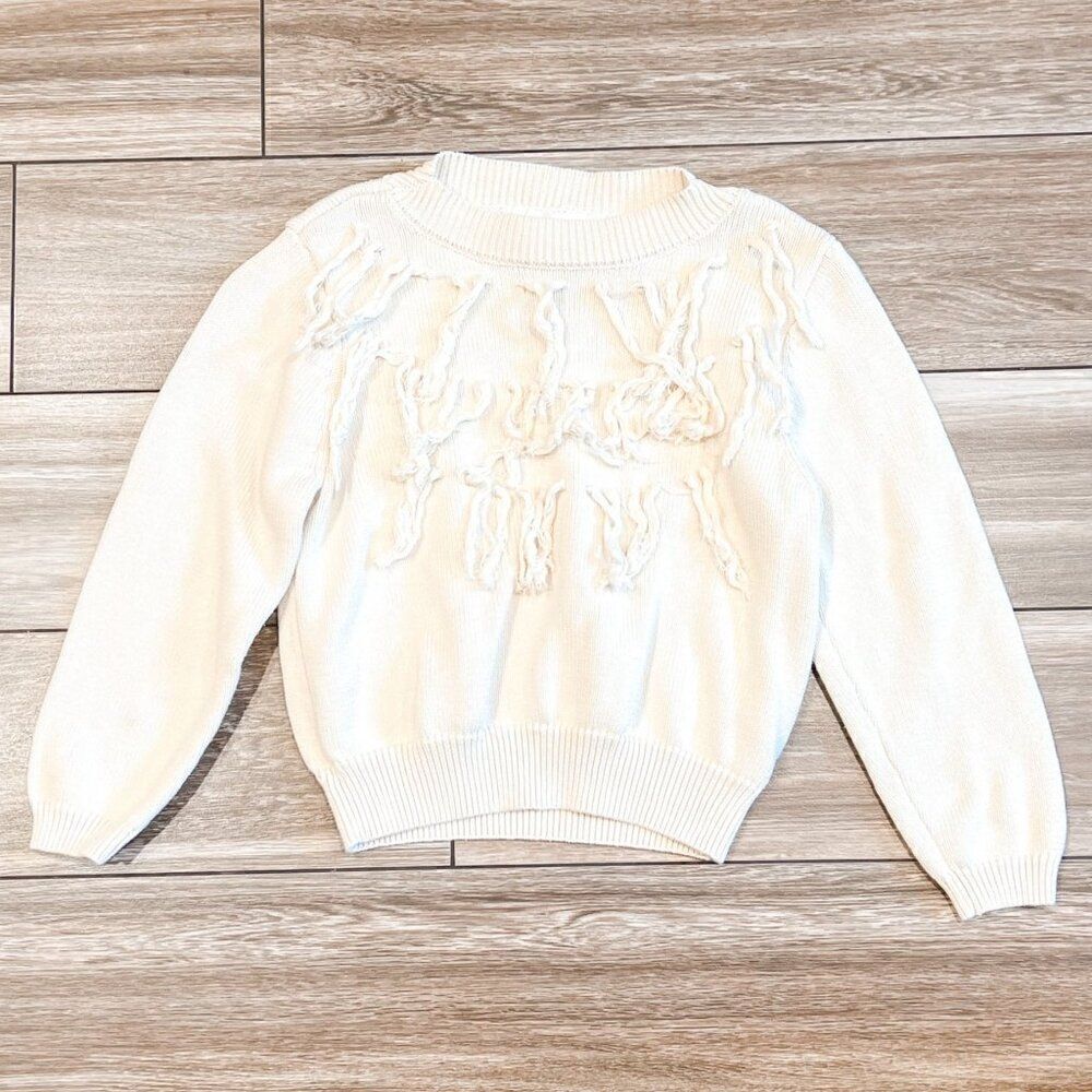 Poppet & Fox Long Fringe Knit Cream Sweater Size 7Y